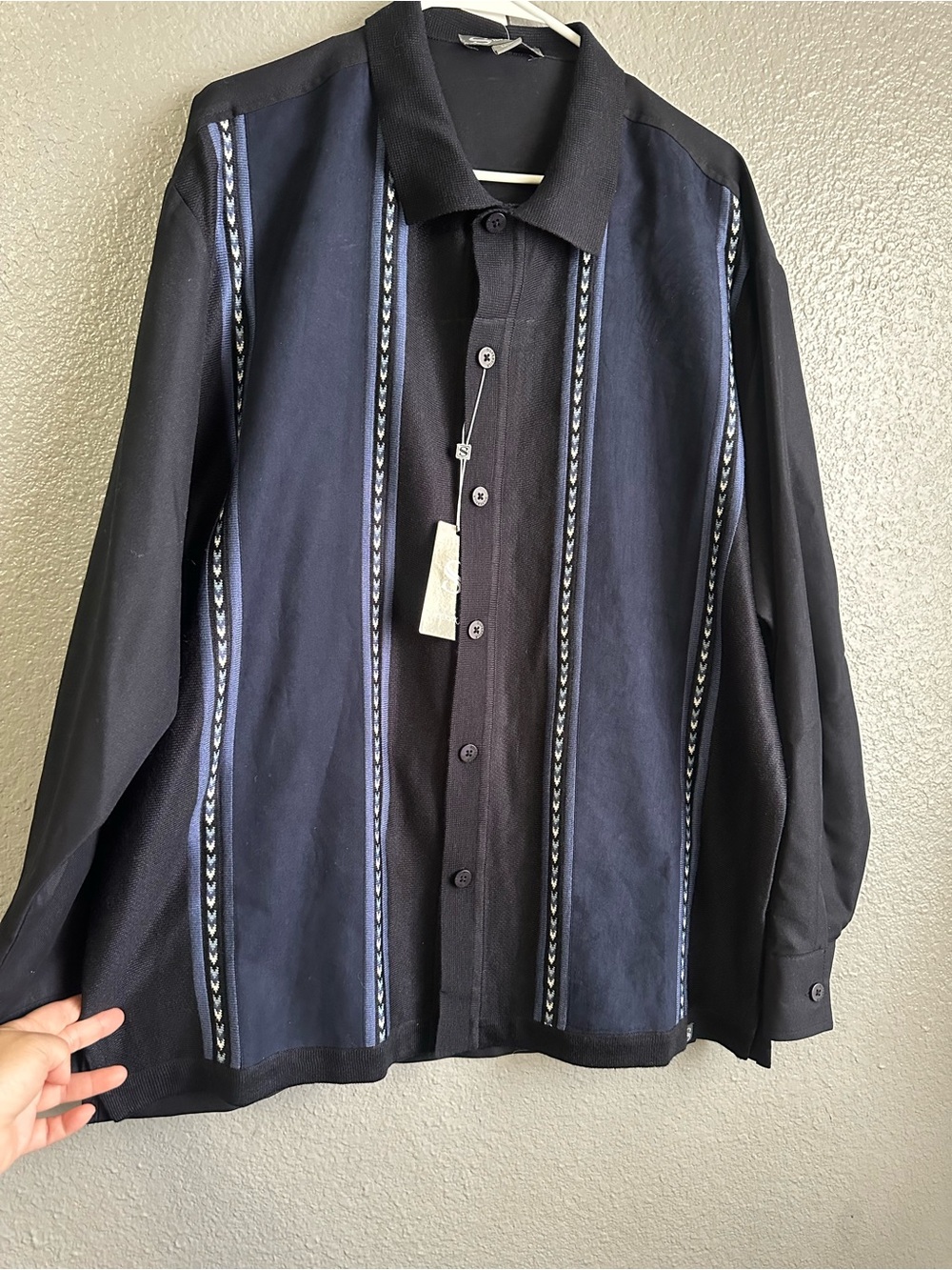 Men's Navy & Black Vertical Stripe Button-Down Shirt casual size XL